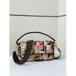 Fake Fendi Baguette Medium Bag in Canvas with Multicolor FF Embroidery Replica
