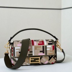 Fake Fendi Baguette Medium Bag in Canvas with Multicolor FF Embroidery Replica