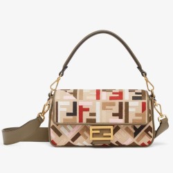 Fake Fendi Baguette Medium Bag in Canvas with Multicolor FF Embroidery Replica