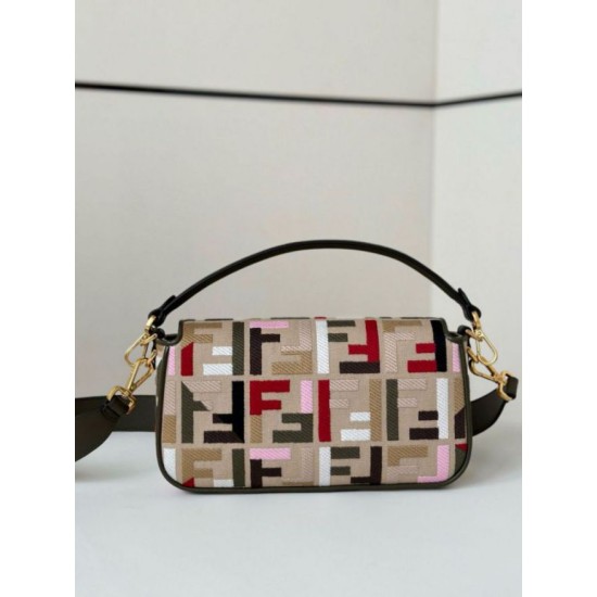 Fake Fendi Baguette Medium Bag in Canvas with Multicolor FF Embroidery Replica