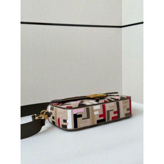 Fake Fendi Baguette Medium Bag in Canvas with Multicolor FF Embroidery Replica