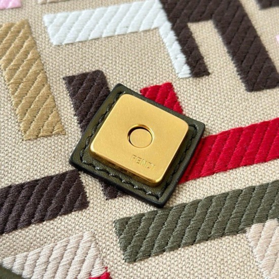 Fake Fendi Baguette Medium Bag in Canvas with Multicolor FF Embroidery Replica
