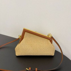 Fake Fendi First Small Bag in Natural Raffia Straw Replica