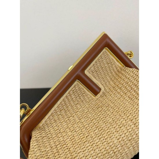 Fake Fendi First Small Bag in Natural Raffia Straw Replica
