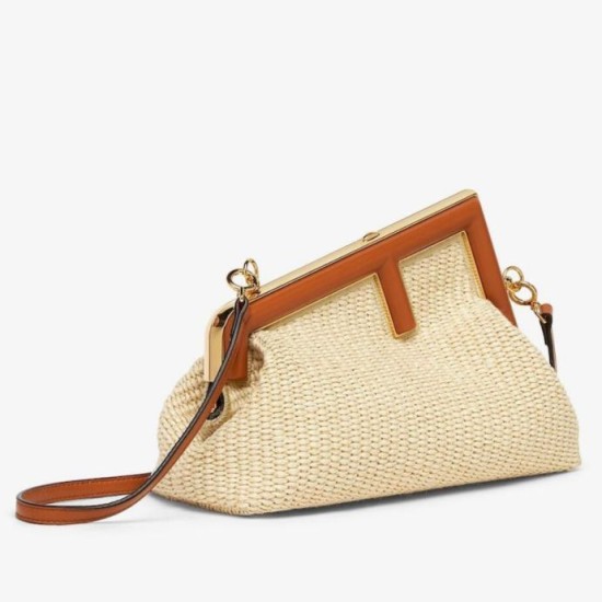 Fake Fendi First Small Bag in Natural Raffia Straw Replica