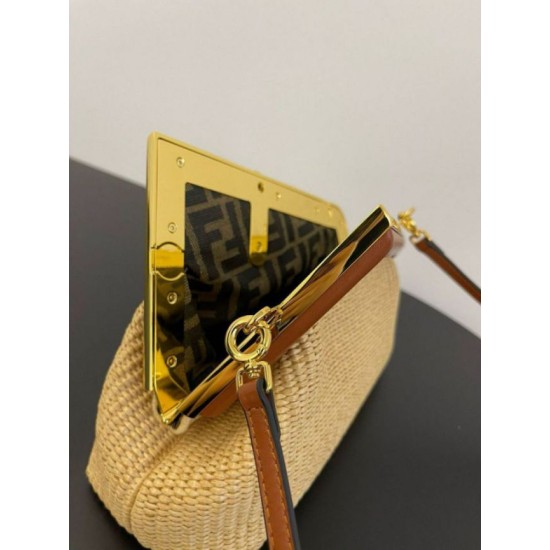 Fake Fendi First Small Bag in Natural Raffia Straw Replica