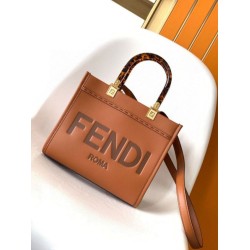 Replica Fendi Sunshine Small Tote Bag In Brown Calfskin