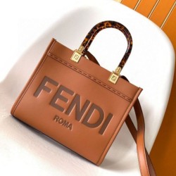 Replica Fendi Sunshine Small Tote Bag In Brown Calfskin