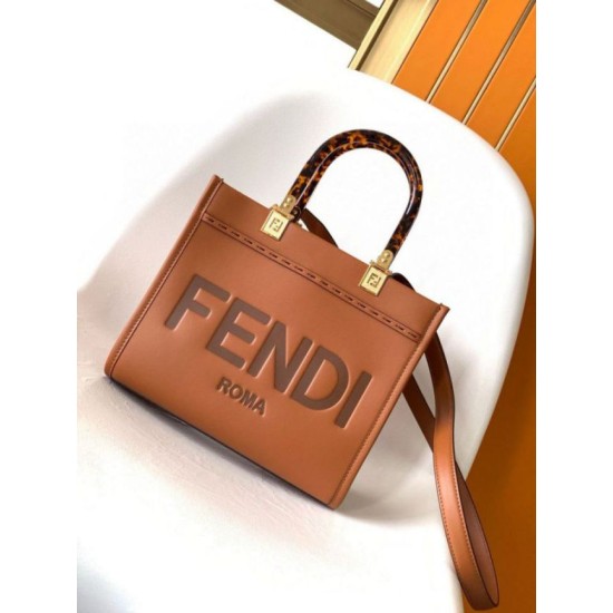 Replica Fendi Sunshine Small Tote Bag In Brown Calfskin