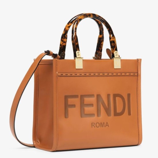 Replica Fendi Sunshine Small Tote Bag In Brown Calfskin