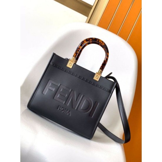 Replica Fendi Sunshine Small Tote Bag In Black Calfskin