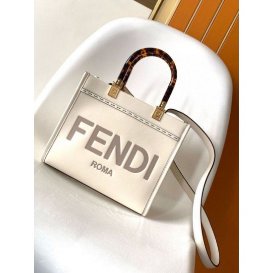 Replica Fendi Sunshine Small Tote Bag In White Calfskin