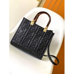 Replica Fendi Sunshine Small Tote Bag In Black FF Calfskin