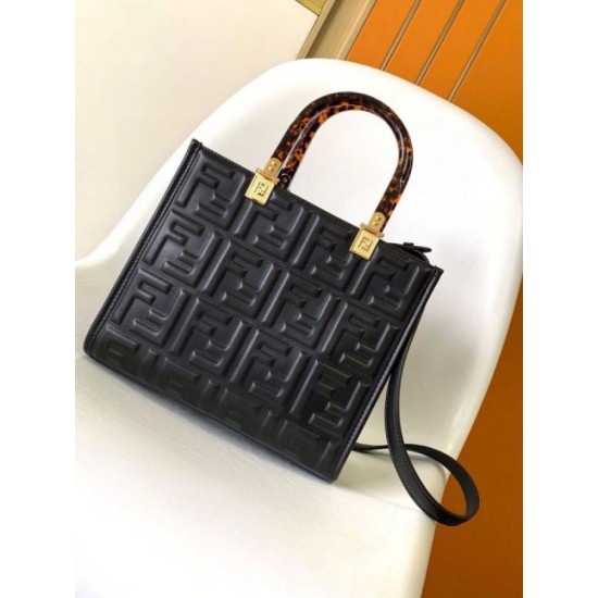 Replica Fendi Sunshine Small Tote Bag In Black FF Calfskin