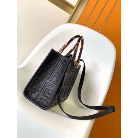 Replica Fendi Sunshine Small Tote Bag In Black FF Calfskin