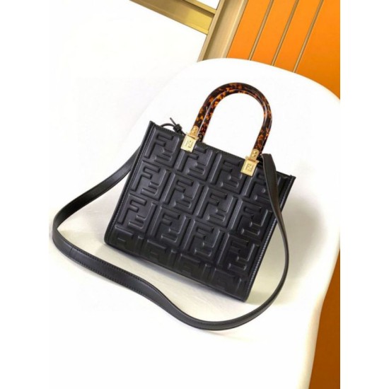 Replica Fendi Sunshine Small Tote Bag In Black FF Calfskin