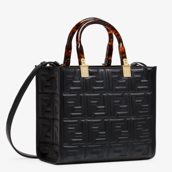 Replica Fendi Sunshine Small Tote Bag In Black FF Calfskin