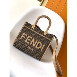 Replica Fendi Sunshine Small Tote Bag in Brown FF Jacquard Fabric