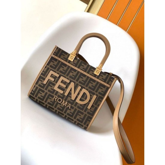 Replica Fendi Sunshine Small Tote Bag in Brown FF Jacquard Fabric
