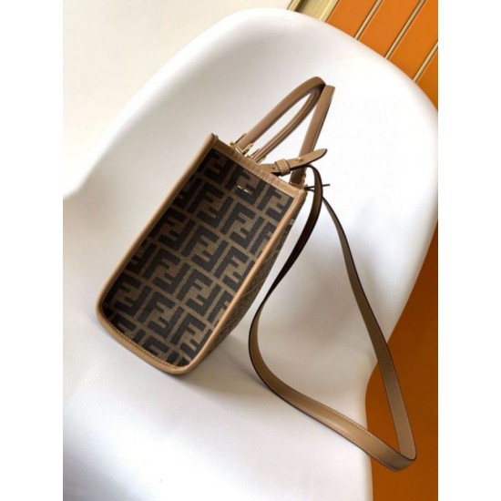 Replica Fendi Sunshine Small Tote Bag in Brown FF Jacquard Fabric