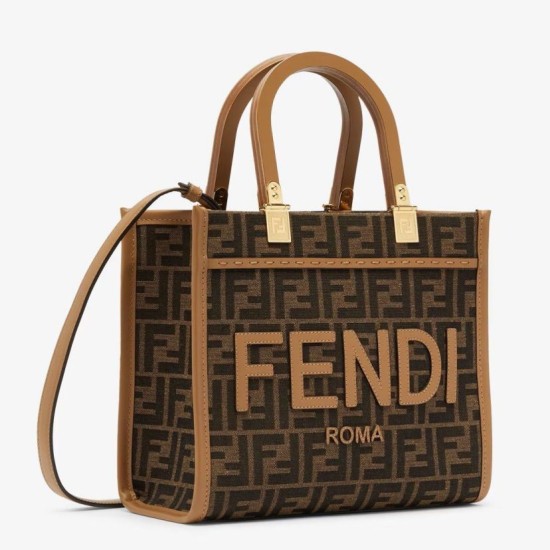 Replica Fendi Sunshine Small Tote Bag in Brown FF Jacquard Fabric