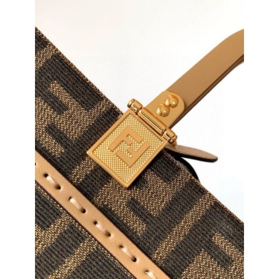 Replica Fendi Sunshine Small Tote Bag in Brown FF Jacquard Fabric