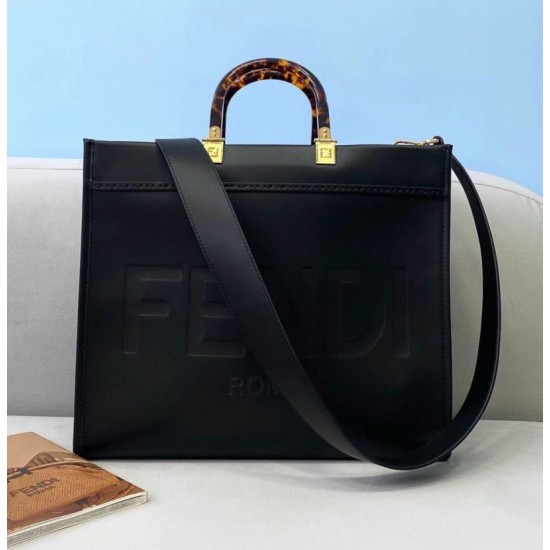Replica Fendi Sunshine Medium Shopper Bag In Black Calfskin