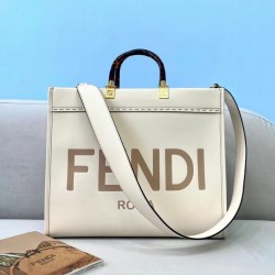 Fake Fendi Sunshine Medium Shopper Bag In White Calfskin Replica