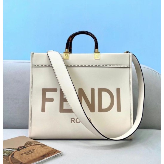 Fake Fendi Sunshine Medium Shopper Bag In White Calfskin Replica