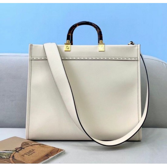 Fake Fendi Sunshine Medium Shopper Bag In White Calfskin Replica