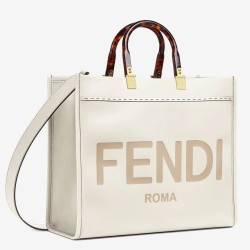 Fake Fendi Sunshine Medium Shopper Bag In White Calfskin Replica