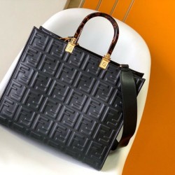 Replica Fendi Sunshine Medium Tote Bag In Black FF Calfskin
