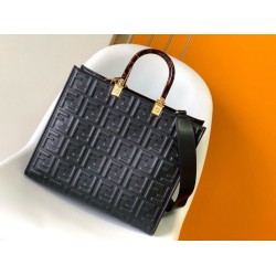 Replica Fendi Sunshine Medium Tote Bag In Black FF Calfskin