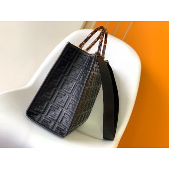 Replica Fendi Sunshine Medium Tote Bag In Black FF Calfskin