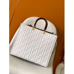 Replica Fendi Sunshine Medium Tote Bag In White FF Calfskin