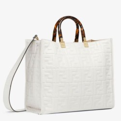 Replica Fendi Sunshine Medium Tote Bag In White FF Calfskin