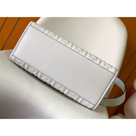 Replica Fendi Sunshine Medium Tote Bag In White FF Calfskin