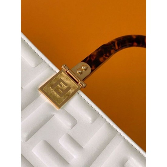 Replica Fendi Sunshine Medium Tote Bag In White FF Calfskin