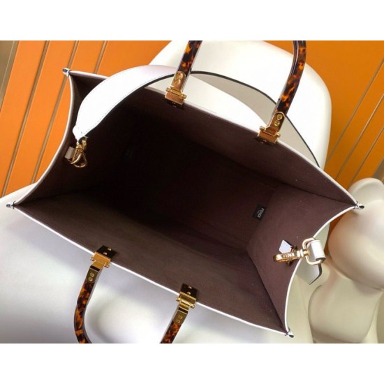 Replica Fendi Sunshine Medium Tote Bag In White FF Calfskin