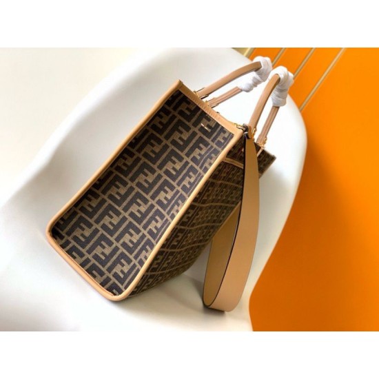 Replica Fendi Sunshine Medium Tote Bag in Brown FF Jacquard Fabric