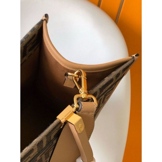 Replica Fendi Sunshine Medium Tote Bag in Brown FF Jacquard Fabric