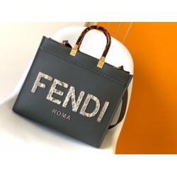 Replica Fendi Sunshine Medium Tote Bag in Black Leather with Python Logo