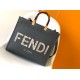 Replica Fendi Sunshine Medium Tote Bag in Black Leather with Python Logo
