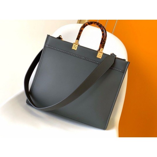 Replica Fendi Sunshine Medium Tote Bag in Black Leather with Python Logo