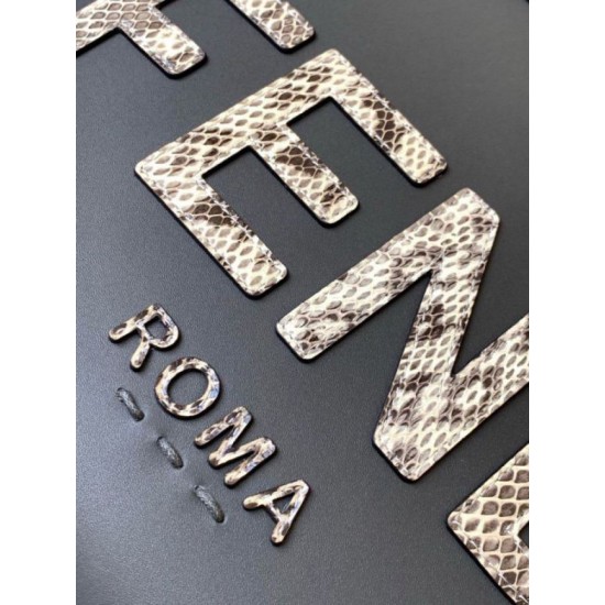 Replica Fendi Sunshine Medium Tote Bag in Black Leather with Python Logo