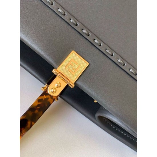 Replica Fendi Sunshine Medium Tote Bag in Black Leather with Python Logo