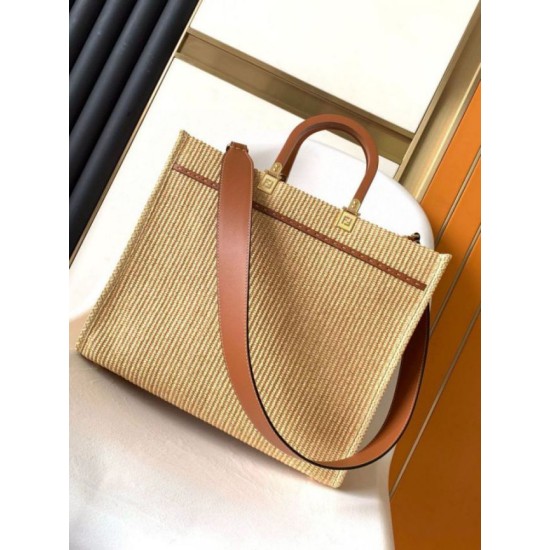 Fake Fendi Sunshine Medium Tote Bag in Natural Straw Replica