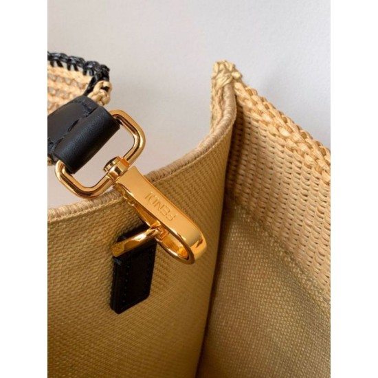 Replica Fendi Sunshine Medium Tote Bag in Black and Natural Straw