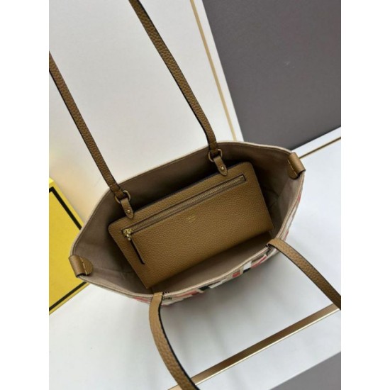 Fake Fendi Small Roll Tote in Canvas with Multicolor FF Embroidery Replica