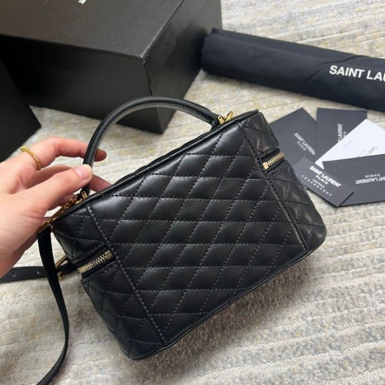 Replica Saint Laurent Gaby Mini Vanity Bag in Black Lambskin